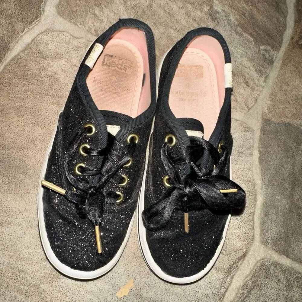 Kate Spade X Keds black sparkle lace up tennis shoes